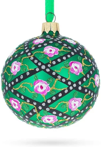 Vista 5 de 1907 Rose Trellis Royal Egg - Bola de cristal verde adorno de Navidad de 3.25 pulgadas