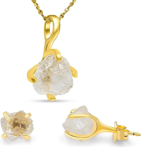 Vista 141 de Juego de joyas de piedras preciosas crudas reales con plata de ley 925 chapada en oro real, collar y aretes de piedra natal, regalo para ella por