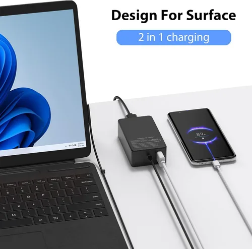 Vista 4 de Cargador Surface Pro de 65 W para Microsoft Surface Pro Charger 10,9, 8, 7+, 7, 6, 5, 4, 3, X, Windows Surface Laptop 5, 4, 3, 2, 1, Studio Surface