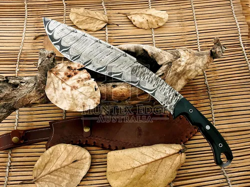 Vista 4 de HUNTEX - Cuchillo Kukri táctico zombi exclusivo de Damasco legendario Cuchillo Kukri táctico zombi de alta calidad 20 pulgadas de largo