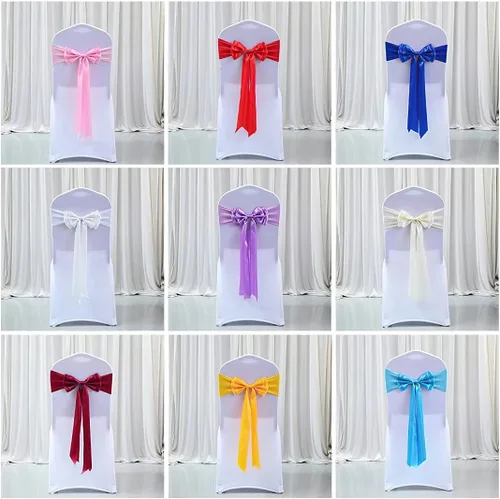 Vista 5 de 6 bandas elásticas para silla, lazos dobles, bandas de elastano para decoración de bodas, fiestas, cumpleaños, banquetes, suministros de Navidad