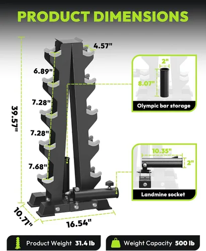Vista 2 de HANDBODE Soporte de mancuernas A-Frame resistente para mancuernas, organizador de almacenamiento de metal que ahorra espacio, soporte resistente