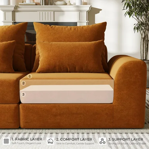 Vista 6 de Sofá biplaza modular con otomana, sofá deshuesado en forma de L, sofá modular personalizable, sofá cama de diseño de combinación libre, Clay Ember