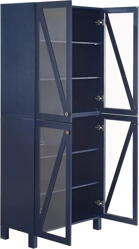 Vista 12 de Crosley Furniture Cassai - Armario de almacenamiento alto para despensa con estantes, cocina, comedor o lavandería, color azul marino