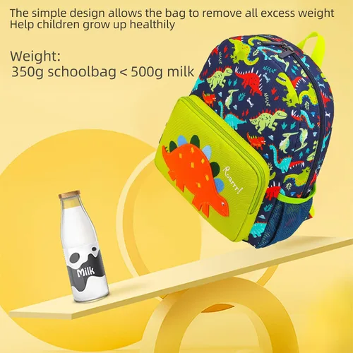Vista 7 de Mochila escolar de dinosaurio para niños y niñas, preescolar, anaranjado (Orange dinosaur), Moderno