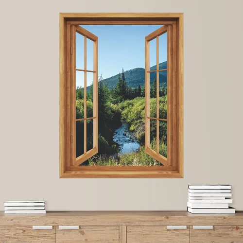 Vista 49 de SIGNWIN Adhesivo de pared removible/mural de pared para ventana, vegetación exuberante y árboles iluminados por el sol, fotografía, realismo