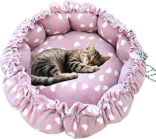 Vista 4 de Cama para gatos, nido de algodón rosa de 13 pulgadas de diámetro, para gatos, perros y otras mascotas (pequeño)
