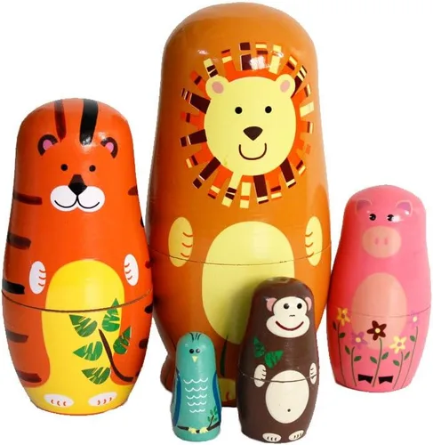 Vista 2 de GoodPlay Muñeca de anidación de animales de dibujos animados de madera 5pcs popular hecho a mano regalos de juguete