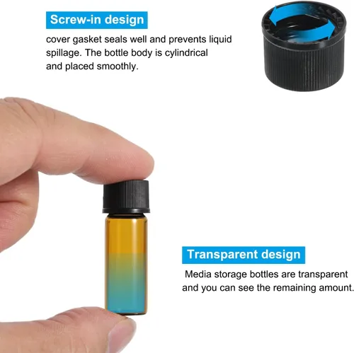 Vista 4 de PATIKIL Botella de almacenamiento multimedia de 0.1 fl oz, paquete de 15 botellas de vidrio con tapa de rosca de plástico para laboratorio en casa