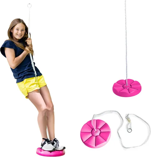 Vista 11 de Squirrel Products Columpio de árbol de disco azul resistente con cuerda para jugar al aire libre, fácil adición de bricolaje al juego o árbol
