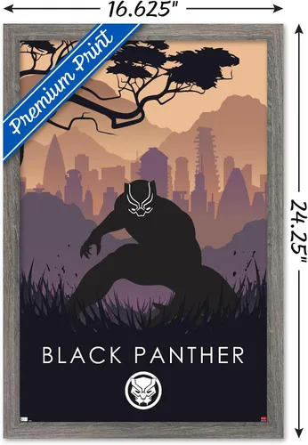 Vista 3 de Trends International Marvel Heroic Silhouette - Póster de pared de Black Panther, 14.725 x 22.375 pulgadas, versión enmarcada de madera de granero