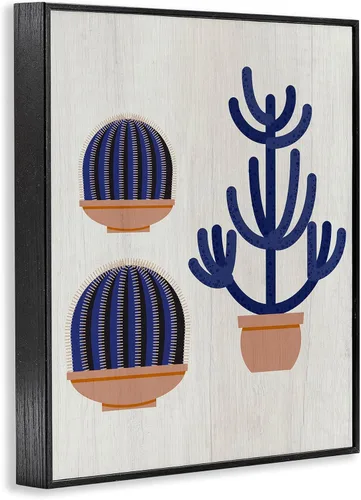 Vista 2 de Abstracto Cactus Trio Botanical, 11 x 14 pulgadas enmarcado Giclée Print Azul