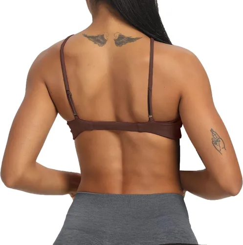Vista 3 de Aoxjox Brasier deportivo de entrenamiento para mujer, ajustado, sin espalda, acolchado, Ariel, halter, brasier para yoga, camiseta corta sin mangas