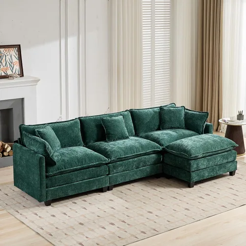 Vista 49 de Sofá seccional modular, sofá seccional en forma de L de 76.7 pulgadas con otomana móvil, cómodo loveseat de chenilla nube con reposabrazos