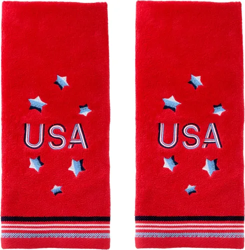 Vista 8 de SKL Home Americana Script - Juego de 2 toallas de mano, bordadas, azul marino 100% Cotton. Fun for Memorial Day, 4th of July, Labor Day & all