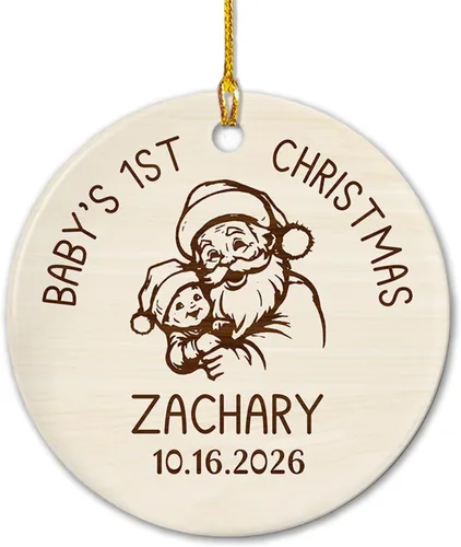 Vista 24 de Adornos de cerámica personalizados con texto en inglés «My First Christmas», bonito adorno de Navidad de gato para bebés, niños, primer recuerdo