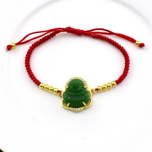 Vista 4 de COLORFUL BLING Lucky Laughing Buddha Charm Pulsera Jade Natural Piedra Natural Trenza Roja Cuerda Hilo Cuerda Cristal CZ Circonita para Mujeres