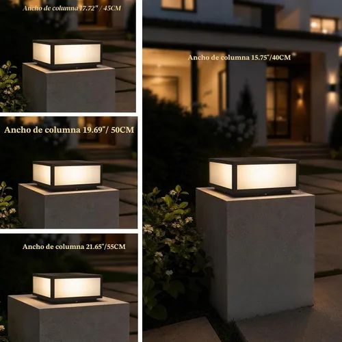 Vista 8 de SLAWA Tapas de poste al aire libre con base de montaje en muelle Lámparas de tapa de columna negro impermeable poste lámpara de pilar cuadrado (40cm)