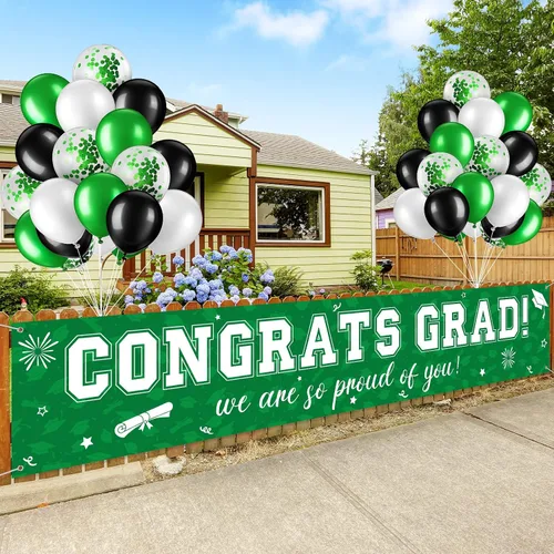 Vista 17 de Cartel de graduación de 37 piezas para decoración de globos de clase de 2026, pancarta de felicitaciones graduadas para decoración al aire libre