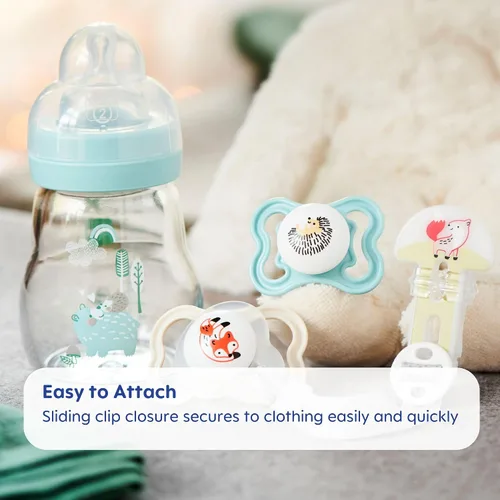 Vista 6 de MAM 2 clips para chupetes con sujetadores y anillos flexibles para niños, los diseños pueden variar
