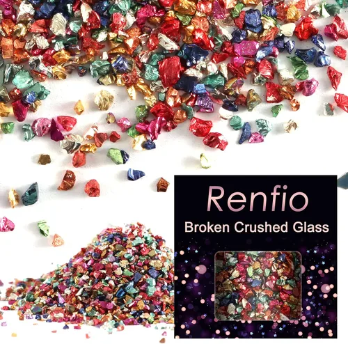 Vista 17 de Renfio Juego de purpurina de vidrio triturado roto de 32 colores, 22.57 onzas, fragmentos de purpurina de 2 a 0.157 in, chips de vidrio metálico