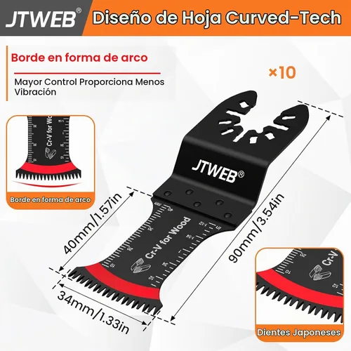 Vista 2 de JTWEB Hojas de sierra oscilantes de dientes japoneses de madera, 10 cuchillas multiherramienta con borde en forma de arco para madera, plástico 10