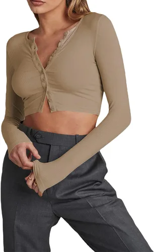 Vista 2 de Camiseta sexy de manga larga con botones para mujer, estilo Henley, talla Y2K 90, E-Girl Streetwear
