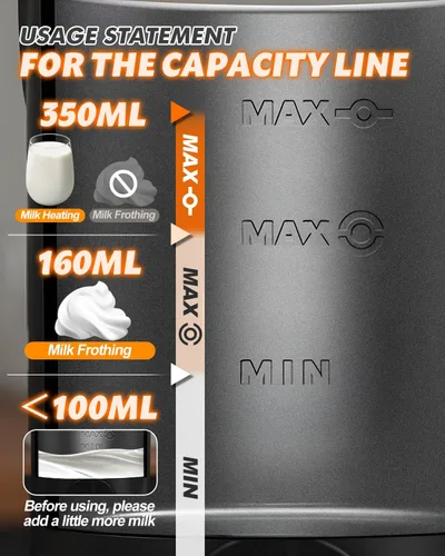 Vista 5 de Espumador de leche eléctrico 5 en 1, espumador de leche automático para hacer chocolate caliente con mango de grano de madera, calentador de leche