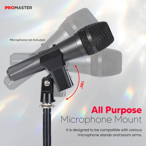 Vista 3 de The Promaster - Soporte de micrófono de base redonda, portátil y ajustable con compatibilidad universal, soporte de metal para micrófono de calidad
