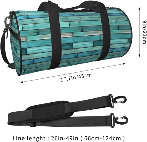Vista 2 de Large Duffle Bag for Travel - Retro Cyan Wood Grain Print Gym Bag for Women Men, Travel Foldable Bags for Women Men with Zippered Multiple Pockets
