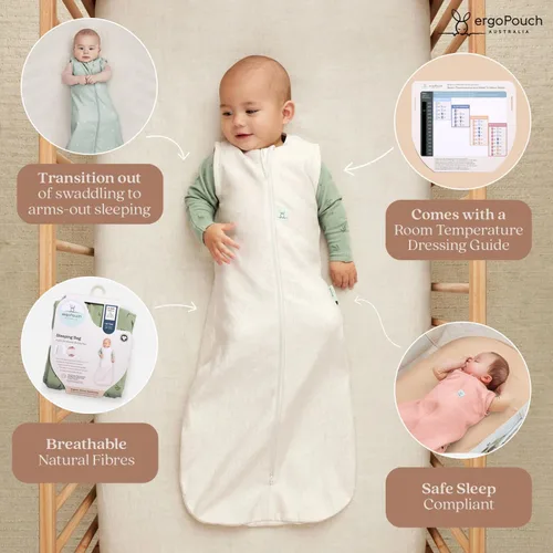 Vista 5 de ergoPouch Saco de dormir de Jersey 0.2 TOG – Saco de dormir para bebé sin mangas, transición ideal del envolvimiento, ajuste ceñido mantiene al bebé