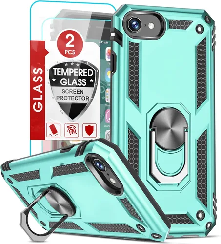 Vista 15 de LeYi Funda para iPhone SE con 2 protectores de pantalla de vidrio templado, funda de grado militar con soporte de anillo magnético para iPhone SE