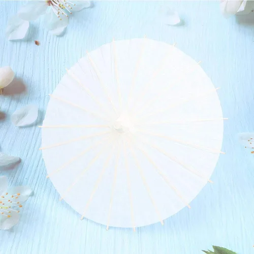 Vista 2 de Paraguas de papel resistente a la lluvia sombrilla china hecha a mano ideal para bodas damas de honor blanco puro 2