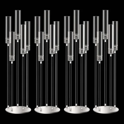 Vista 24 de Centros de mesa de candelabro negro de 35 pulgadas, 10 piezas, para mesas, 5 brazos, centros de mesa de boda para decoraciones
