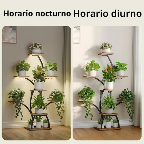 Vista 8 de CODACE Soporte para plantas de interior con luces de crecimiento, estante para plantas de 6 niveles para interiores, soportes de esquina de 50