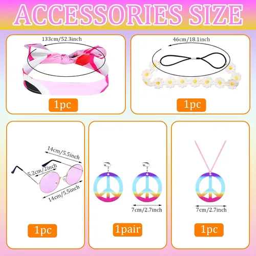 Vista 3 de Accesorios de disfraz hippie de los años 70 para mujer, vestido de discoteca para fiesta de Halloween