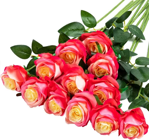 Vista 10 de Hawesome - Ramo de 12 rosas artificiales de seda con tallo largo para decoración del hogar, boda, fiesta (Negro-1)