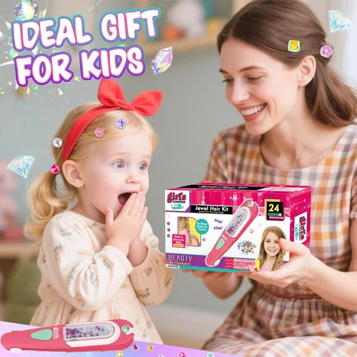 Vista 6 de Aooess Kit de Herramientas de Peinado con Gemas para el Cabello para Niñas: Estampador de Gemas para el Cabello, 24 Diamantes de Imitación
