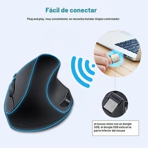 Vista 2 de SUNGI Ratón inalámbrico ergonómico, ratón vertical de 2.4 GHz con DPI ajustable para mano derecha del túnel carpiano, negro