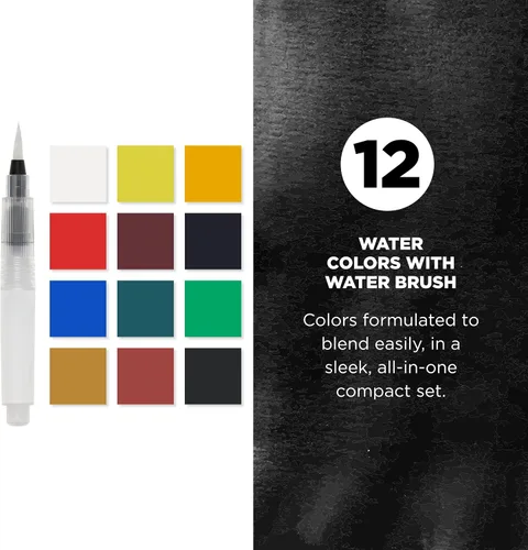 Vista 2 de SAKURA XCNW-12H XNCW-12H, Juego de acuarelas de campo de 12 colores surtidos con pincel Watercolor Sets for Painting On the Go, Includes Water