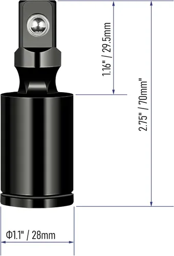 Vista 2 de Adaptador de zócalo giratorio universal de 1/2", extensión de zócalo de impacto negro, acero CR-V