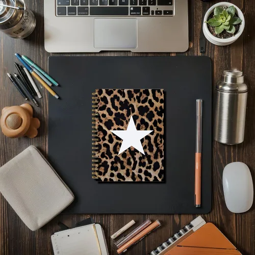 Vista 3 de Cuaderno en espiral con estampado de estrellas de leopardo y guepardo, cuaderno de tapa dura con estampado de guepardo estético funky