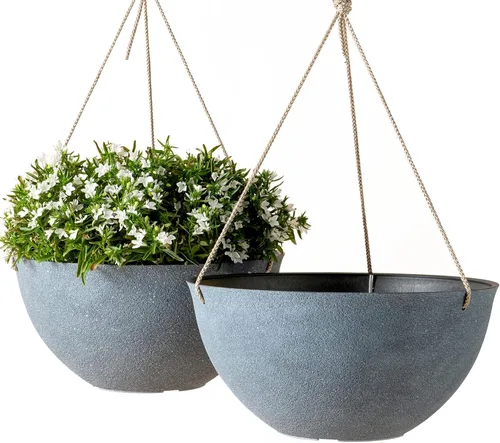 Vista 9 de La Jolie Muse - Macetas colgantes para plantas al aire libre, maceta colgante grande con agujeros de drenaje, macetas colgantes negras para flores