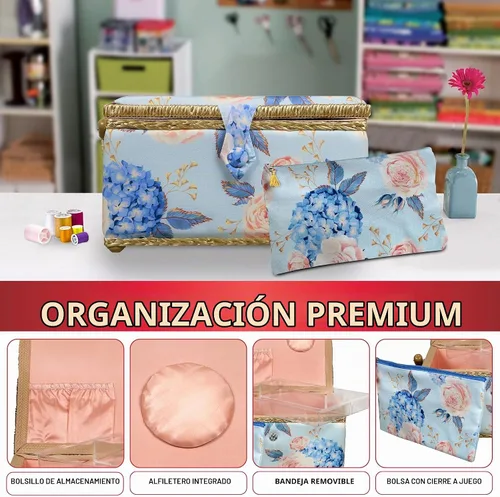 Vista 3 de SINGER Sew'n Stow 00045 - Cesta de coser y bolsa con cremallera, estampado de hortensias Estampado De Lunares