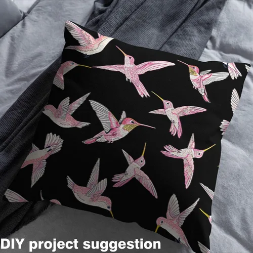Vista 4 de The Yard - Tela de colibrí rosa de The Yard, tela de tapicería de animales salvajes con pájaros lindos para sillas y sofá, tela rústica para amantes