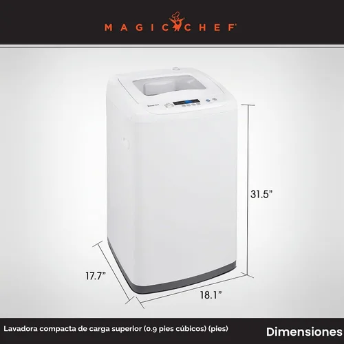 Vista 3 de Lavadora de carga superior portátil compacta de 0.9 pies cúbicos en color blanco