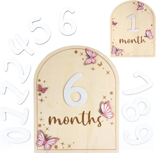Vista 11 de Tarjetas de hitos mensuales para bebés, discos de hitos mensuales de madera, accesorios de fotografía para recién nacidos para documentar
