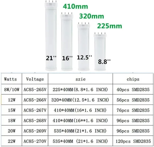 Vista 2 de Paquete de 2 bombillas LED 2G11 con base de 4 pines, Lustale, tubo de luz LED 2G11, repuesto de iluminación fluorescente compacta