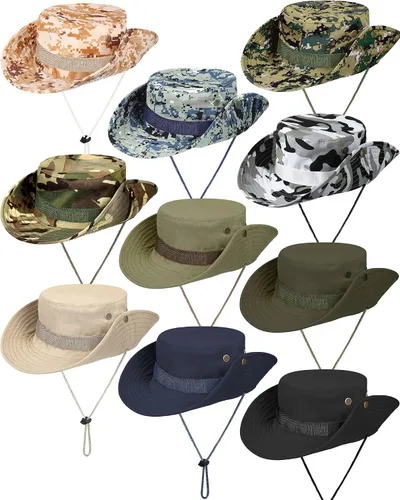 Vista 8 de 10 sombreros Boonie de ala ancha, diseño de camuflaje, protección solar UV, sombrero de pesca para hombres y mujeres, senderismo, safari, caza