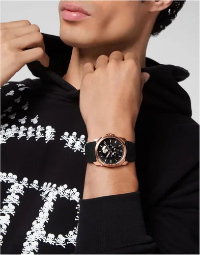 Vista 5 de Philipp Plein The $Kull Collection Luxury Mens Watch Timepiece with a Black Strap Featuring a IP Rose Gold Case and Black Dial
